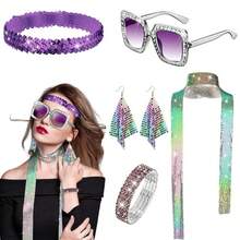 1970s Disco Accessories Disco Costume Set With Sunglasses Long Scarf Earrings - Multicolor - View 1