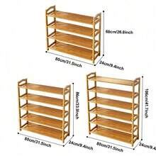 4/5/6 TIERS BAMBOO SHOE RACK FOOTWEAR ORGANISER WOODEN STORAGE SHELVES STAND UK - Ginger - View 2