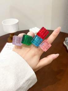 5 件套女士复古树脂戒指套装，时尚糖果色立方体设计戒指，派对珠宝礼物