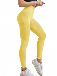 FREES COPES Women's Leggings With High Elasticity, Women's Yoga Pants, Push-Up Sports Tights, Cropped, High Waist Leggings For Women, Yoga Leggings, Soft, Elastic, Opaque, Butt Lifting, Leggings For Gym, Training - 黃色 - 查看 3