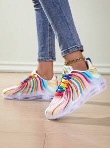 Women's Premium Colorful Rainbow Low-Top Lace-Up Sneakers, Classic Comfortable Breathable Soft Bottom Sports Running Shoes For Casual Tennis Walking All Season. Fashionable Air Cushion Shock Absorbing Sneakers