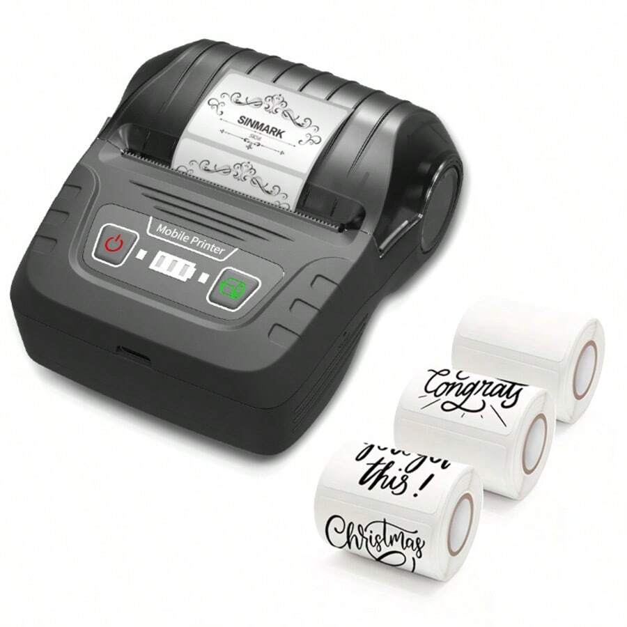 SK58 Bluetooth Portable Thermal Printer For Small Business, Address, Logo, Clothing, Mailing, Sticker Printer For Phones & PC, Plus Three Rolls Of White Labels(BLACK)