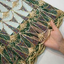 5Yards/Pc French Sequins Tulle Lace Fabric,African Mesh Lace Fabric With Colorful Line,Nigerian Net Lace Fabric For Sewing Women Wedding Party Dresses - Green - View 3