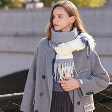 2025 New 250g Women Plaid Scarf Warm Thick Pashmina Shawl Scarf Checkered Fringed Scarf Gift - Xanh và trắng - Xem 1
