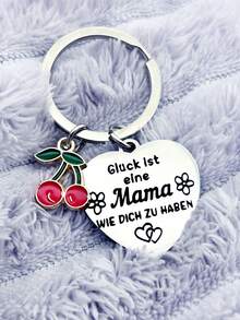 1pc Mother's Day Quote Keychain With Adorable Cherry Accessories, Warm Gift For Mother - Steel - View 1
