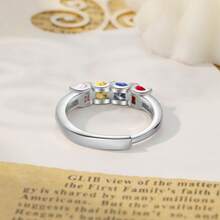 1pc Customized Personalized Birthday Stone Inlaid Carved Ring With 1pc, Customized 1-6 Birthstones, Perfect For Mother's Day, Valentine's Day, Anniversaries, Birthdays, Christmas, Graduation Ceremonies, Family Occasions, Personalized Gifts For Friends, Classmates, And Family - Silver - View 7