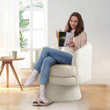 2pcs Lamb Wool Fabric Upholstered Comfy 360 Degree Round Barrel Chairs Cosmetic Bench Fashion Solid Color Swivel Chair For Living Room Bedroom