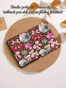 Beschermhoes met luipaardpatchwork en kersenpatroon, compatibel met iPad Air4/5 10,9 inch, iPad 7/8/9/10,2 inch, iPad 10e generatie, compatibel met Kindle Paperwhite 12e generatie 2024, Kindle (11e generatie) 2022-release, compatibel met Samsung Galaxy Tab S6 Lite 10,4 inch, automatische slaap-/waakfunctie, opties voor meerdere stijlen
