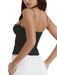 Women's Y2k Fitted Crop Cami Tops Spaghetti Strap Sleeveless Backless Sexy Square Neck Tank Tops Summer Going Out Tops Clubwear Casual Camisole - Black - View 2