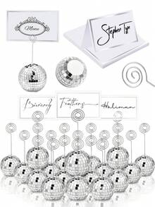 2/510/20pcs DIY Glitter Disco Ball Table Number Holders - Wedding, Birthday Centerpiece Decor With Seat Cards | Shiny Party Favors, Self-Assembly Photo Frames, Suitable For Table Decor, Events And Holidays, Mother's Day Gift, July 4th Decor - Multicolor - View 3