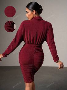 Persoshow Flap Detail Belted Shirt Dress,Women's Summer Dresses, Vacation Outfits , Wedding Guest Dresses, Suitable For Weddings, Graduation Season, Party Cocktail Dress
