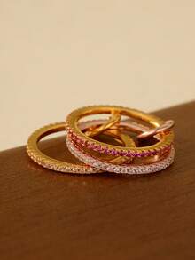 925 纯银粉红锆石奢华独特镀玫瑰金多环指环女式情人节 - Luxury Finger Rings - 查看 3