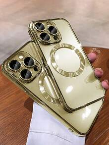 VRNOEI Deluxe Plating Magnetic Phone Case Compatible With IPhone 16 15 14 13 12 11 Pro Max 16 15 14 Plus Magnetic Wireless Charging Shockproof Phone Case Phone Cover Boys & Girls Transparent Magnetic Bumper Phone Case - Gold - View 3