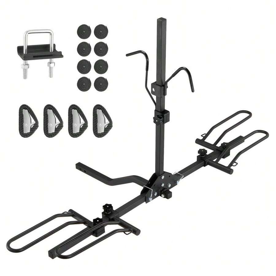 Hitch Mounted Bike Rack For 2 Bikes Platform Style 80 LBS Capacity Fits 1.25 And 2 Inch Receiver Folding And Tilting Design For Cars SUVs Trucks And RVs Tires Up To 2.4 Inches Wide - Black - View 1