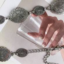 1pc Women Silver-Tone Distressed Metal Chain Waist Belt, Vintage Style Zinc Alloy Waist Chain, Suitable For Spring, Summer, Autumn, Winter