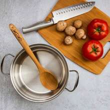 Custom Engraved Wooden Cooking Spoon Set - Personalized Kitchen Gift For Wedding/Anniversary, Heart-Shaped Bowl Handmade Spatula With Date Engraving, Unique Bridesmaid Proposal Gift Idea - Wood Color - View 5