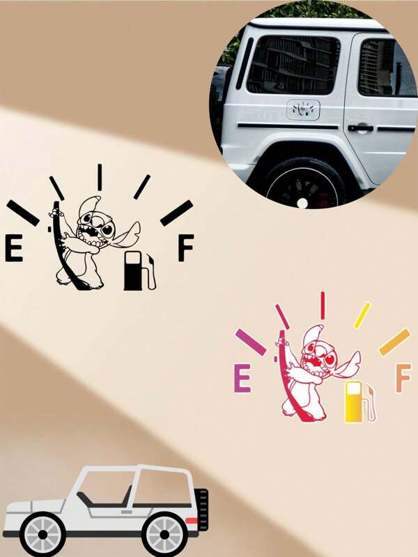 1/2/4 stuks schattige Disney Stitch Cartoon Gas Tank Sticker, gepersonaliseerde krasbestendige stickers, decoraties voor de brandstoftank van auto's, creatieve sticker, krasbestendige anime autostickers, cadeaus voor de feestdagen, entertainmentgraffiti (levering in willekeurige kleur)