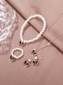 Elegant Girl 5pcs/Set Butterfly Jewelry Set, Elegant And Cute, Comes With Butterfly Necklace, Bracelet, Ring And Earring Set, Perfect Gift For Mom Or Girlfriend, Perfect Gift For Girls, Mother's Day And Thanksgiving Gifts - Multicolor - View 7