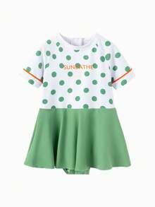 Balabala Girls' One-Piece Swimsuit, UV Protection, Stretchy & Printed - White Green Tone - View 4