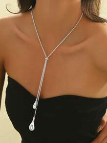 1pc Elegant Y-Shaped Necklace For Women, Fashion Teardrop Pendant Box Chain Tassel Long Necklace Apparel Accessory