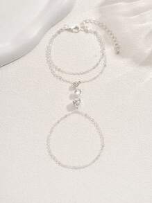 1pc Stylish Simple Silver-Color Rhinestone Full Finger Chain Bracelet