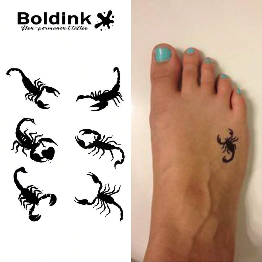 Boldink 临时纹身，逼真的蝎子设计，新动物纹身，纹身贴纸，持续 1-2 周，复杂的纹身设计，无光泽，适合手、脚的临时纹身，防水