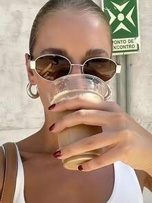 1副女士大框椭圆形金属镜框网络红人街拍复古休闲时尚眼镜个性化时尚眼镜 - 彩色 - 查看 6