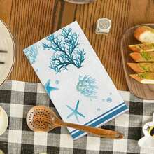 2/4 件套沿海航海厨房毛巾 - 超柔软超细纤维洗碗布，吸水珊瑚和海星海滨茶巾，适用于农舍厨房浴室装饰，卡通编织毛巾，40x60cm - 夏季礼物