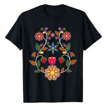 Ojibwe Floral Native Wild Flowers Indigenous Cute Botanical T-Shirt Comfortable Sweatshirt, Suitable For Daily Wear, Parties Or Outdoor Activities. - 黑色 - 查看 1