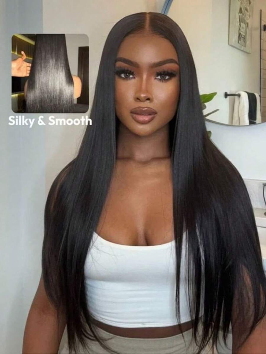 bling hair Straight Lace Front Wig Human Hair Pre Plucked Brazilian Human Hair Transparent 13x4 13x6 Lace Front Wig Human Hair 180% Density Human Hair Wigs For Women Bleached Knots Natural Hairline With Baby Hair Straight Lace Front Wig Natural Color - Natural Black - Xem 1