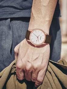 1pc TOMI Zinc Alloy Strap Quartz Watch For Men, Simple Design Suitable For Everyday Wear - Brown - View 5