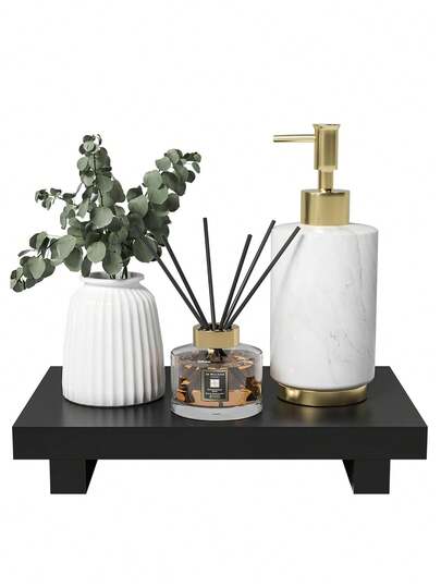 浴室梳妆台托盘浴室装饰，化妆品展示架收纳架，小型浴室柜台储物木质底座，厨房水槽梳妆台顶部木质托盘，肥皂盒架展示架