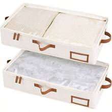StorageWorks Underbed Storage Box Under Bed Clothes Organizer With Sturdy Structure And Ultra Thick Fabric Ivory White Medium 2 Pack - IvoryWhite1 - View 1