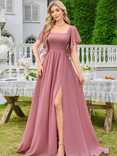 Chiffon Minimalist Sexy Ruched Party Cocktail Wedding Dress, Bridesmaid Dress