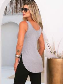 Women's Tank Top, Gym, Butt Cover, Long Training - Gris Claro - Ver 4