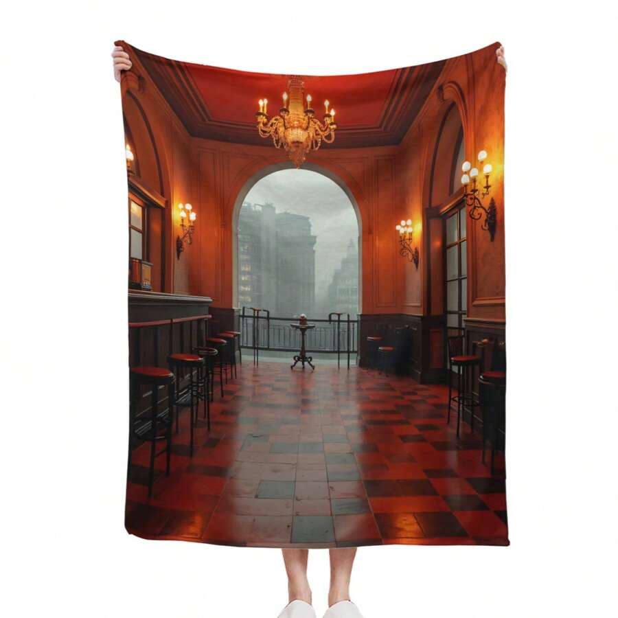 Luxurious Bar With City View, Warm Lighting, And Checkered Floor Home Use, Travel, Camping, Personalized Blanket A Perfect Gift For Family And Friends_00001_