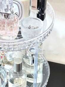 Organizador de maquiagem giratório 360° com 2 níveis para bancada de penteadeira, ideal para guardar maquiagem, perfumes e joias. Possui alta capacidade para organizar cosméticos, produtos de cuidados com a pele e perfumes, além de ser perfeito para penteadeiras e banheiros. (Transparente e branco) - Multicolorido - Ver 3