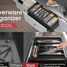 1pc Folding Multipurpose Cutlery Storage Box, Convenient Utensil Holder Tray With Drawer, Elegant & Expandable - Grey - View 3