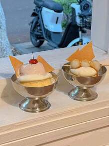 1pc Vintage Style Ice Cream Cup, Yogurt Pudding Cup, Dessert Cup, Short Foot Fruit Bowl, Stainless Steel Ice Cream Cup