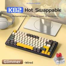 APAYADO Teclado Mecânico Multiuso APAYADO K82 com Botão Rotativo, Iluminação de Bottom Legal, 82 Teclas com Suporte para Substituição Rápida de Teclas, Teclado com Conexão com Fio Adequado para Jogos, Escritório e Uso Doméstico, Opções de Cor: Preto, Azul Berry e Luz da Lua, Opções de Interruptor: Interruptor Vermelho e Interruptor Azul