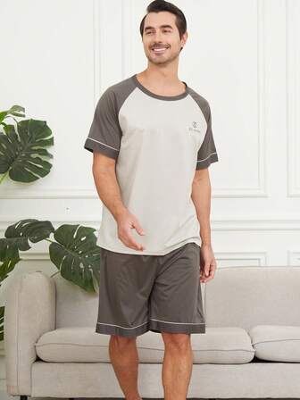 2 件套男士夏季吸湿排汗短袖短裤睡衣套装