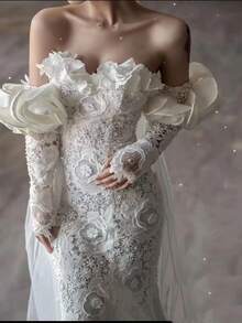 Vestido de novia ajustado tipo sirena de encaje, vestido de novia simple y ligero con cola, para boda y graduación