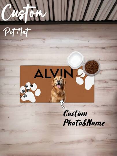 1PC Personalized Name And Photo Pet Mat, Custom Pet Food Mat, Minimalist Design Placemat, Anti-Slip Feeding Mat For Cats And Dogs, Ideal For Pet Owners, Perfect Gift For Pet Lovers,Perfect Gift For Puppies, Dog Lovers, Great For Birthdays, Holidays, Or Special Occasions, Ideal For Christmas, Pet Memorial Days, Valentine's Day, Mother's Day, Father's Day, Anniversaries, New Year, Thanksgiving