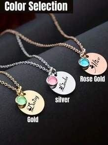 1 pieza Collar redondo personalizado con nombre grabado y piedra de nacimiento, collar personalizado para mamá, collar personalizado para parejas, regalo personalizable para mamá, esposa, joyería para mujer, collar para ella, regalo del Día de San Valentín, regalos de aniversario