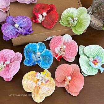 1 件花卉甜美仿真蝴蝶兰花刘海发夹，拍摄配件兰花侧发饰发夹爪夹发夹发夹