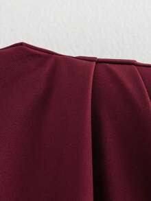 HH 女士优雅纯色垫肩无袖背心办公室女士休闲褶饰不对称拉链修身 T 恤 - 酒紅色 - 查看 10