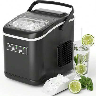 12 kg 24H iskubsmaskin, 9 isbitar på 6 minuter, 2 storlekar av Bullet Ice, självrengörande iskubsmaskin med skopa och korg