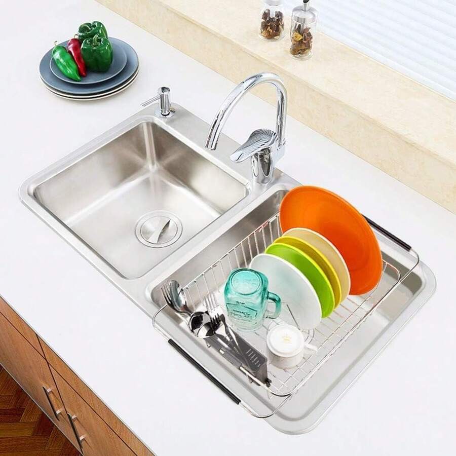Expandable Dish Drying Rack Over Sink Dish Rack Shelf In Sink Or On Countertop With Stainless Steel Utensil Holder Rustproof Stainless Steel 38D X 30W X 10H Centimetres - Grey - View 1