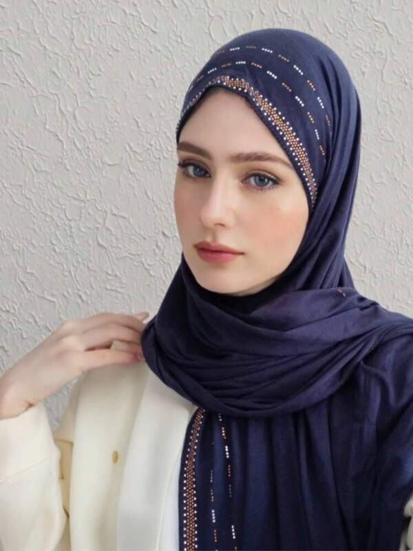 1 Piece Women's Hot Diamond Plain Jersey Soft Headscarf Arabic Casual Long Scarf Conservative Solid Color Headscarf Suitable For Daily Use