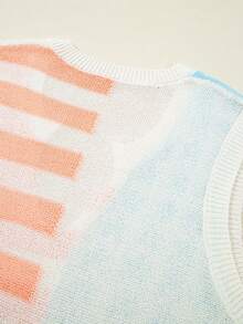 Acelitt Summer 4th Of July Independence Day Beige American Flag Slit Collar Loose Sweater Vest Spring - Multicolor - View 7